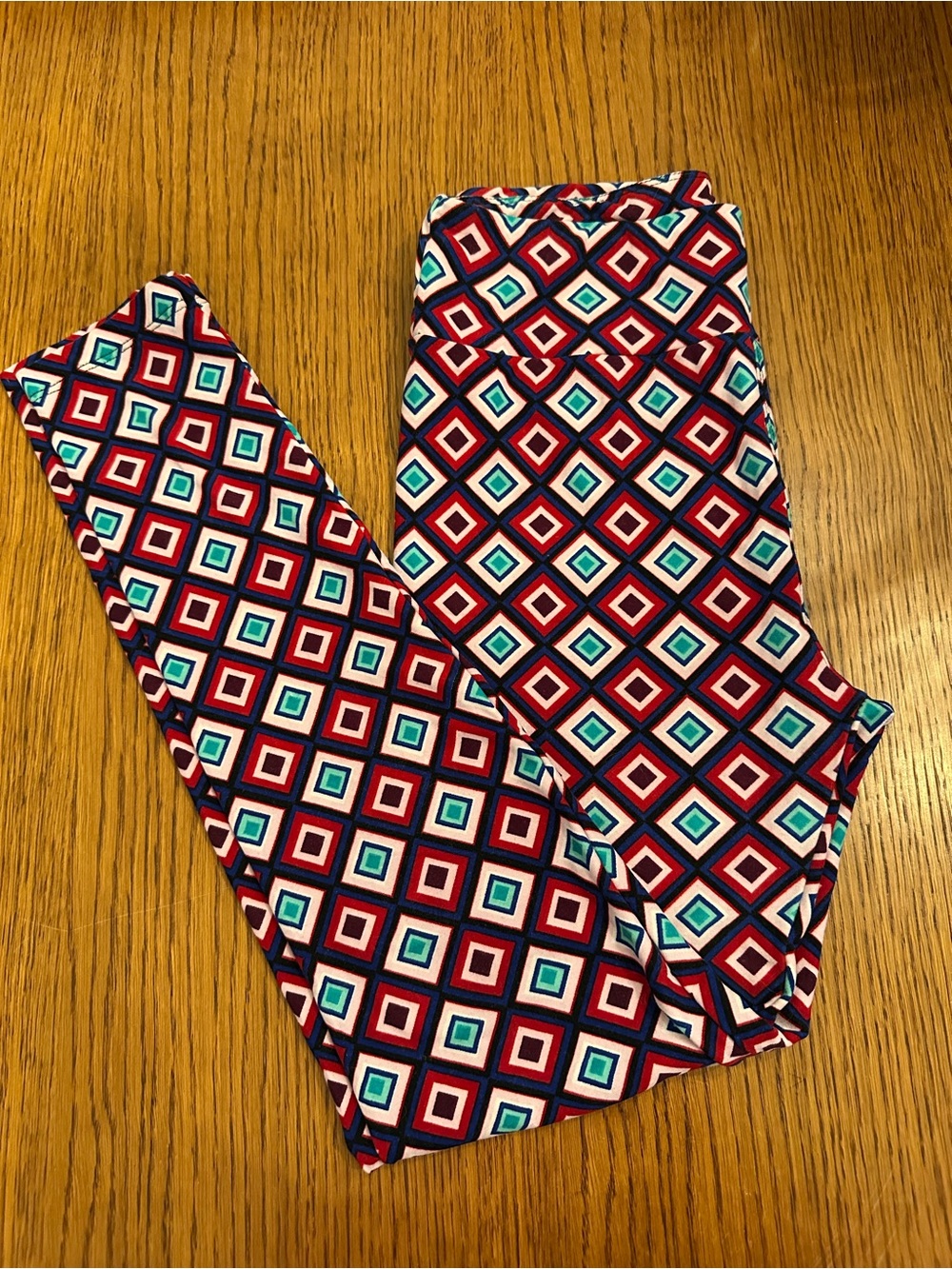 LuLaRoe Geo Diamond Leggings - Navy, Red & Teal